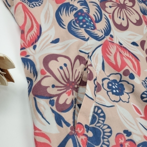 🔴 Anthropologie Boden Beige Coral Blue Floral Corded Boho Dress Sz 8R - Picture 9 of 15